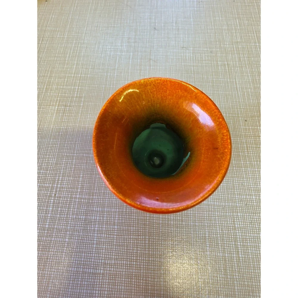 Vintage Miniature Orange Glazed Ceramic Vase Tiny Bud Vase Urn 2.25 Inch